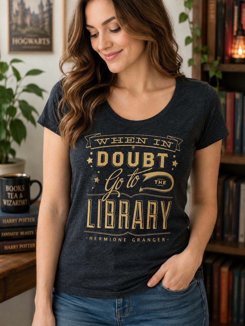 Hermione Granger Go to the Library Graphic Tee Medium Harry Potter